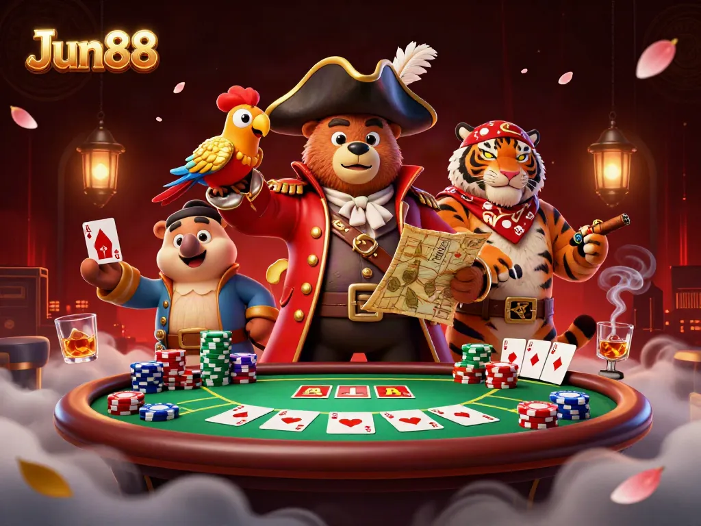 Engage with exciting poker games at Jun88 featuring colorful chips and vibrant characters.