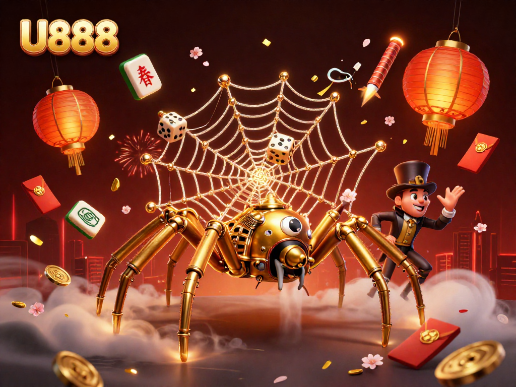 Engage in the U888 casino experience with 3D steampunk characters among poker-themed elements.